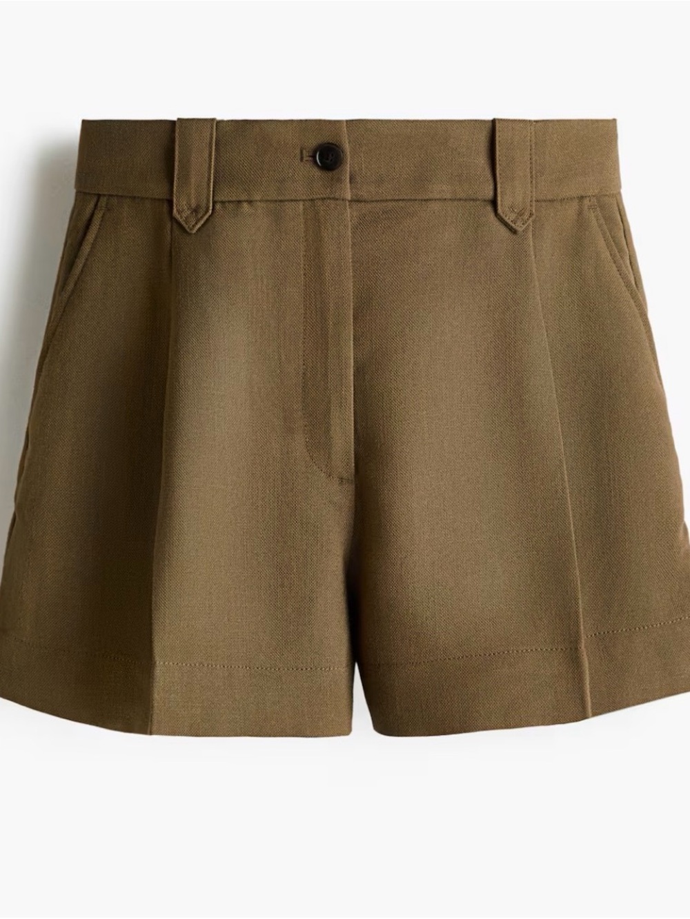 H&M Olive Green Linen-Blend Tailored Shorts - Picture 2 of 4